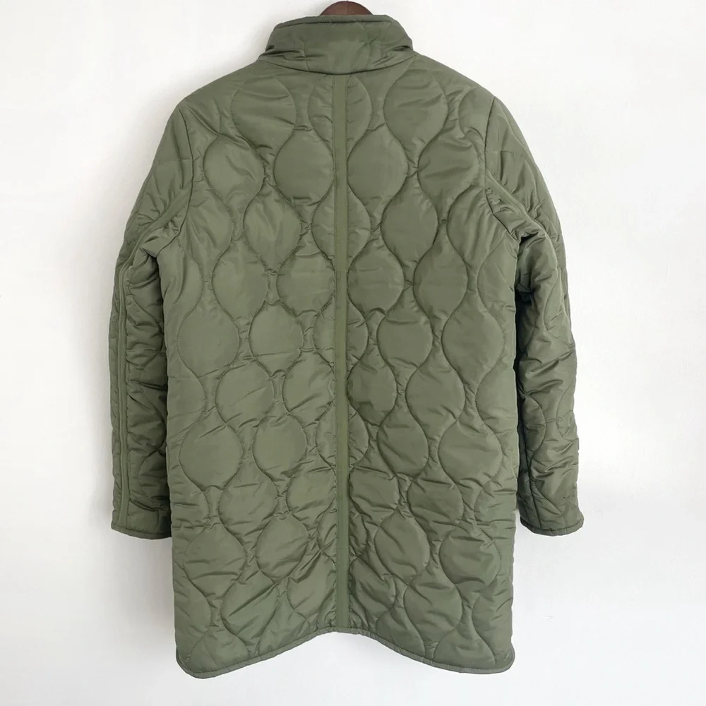 J. Crew Quilted Cocoon Puffer Jacket Army Green Gold Oversized Cozy Casual - Picture 4 of 11